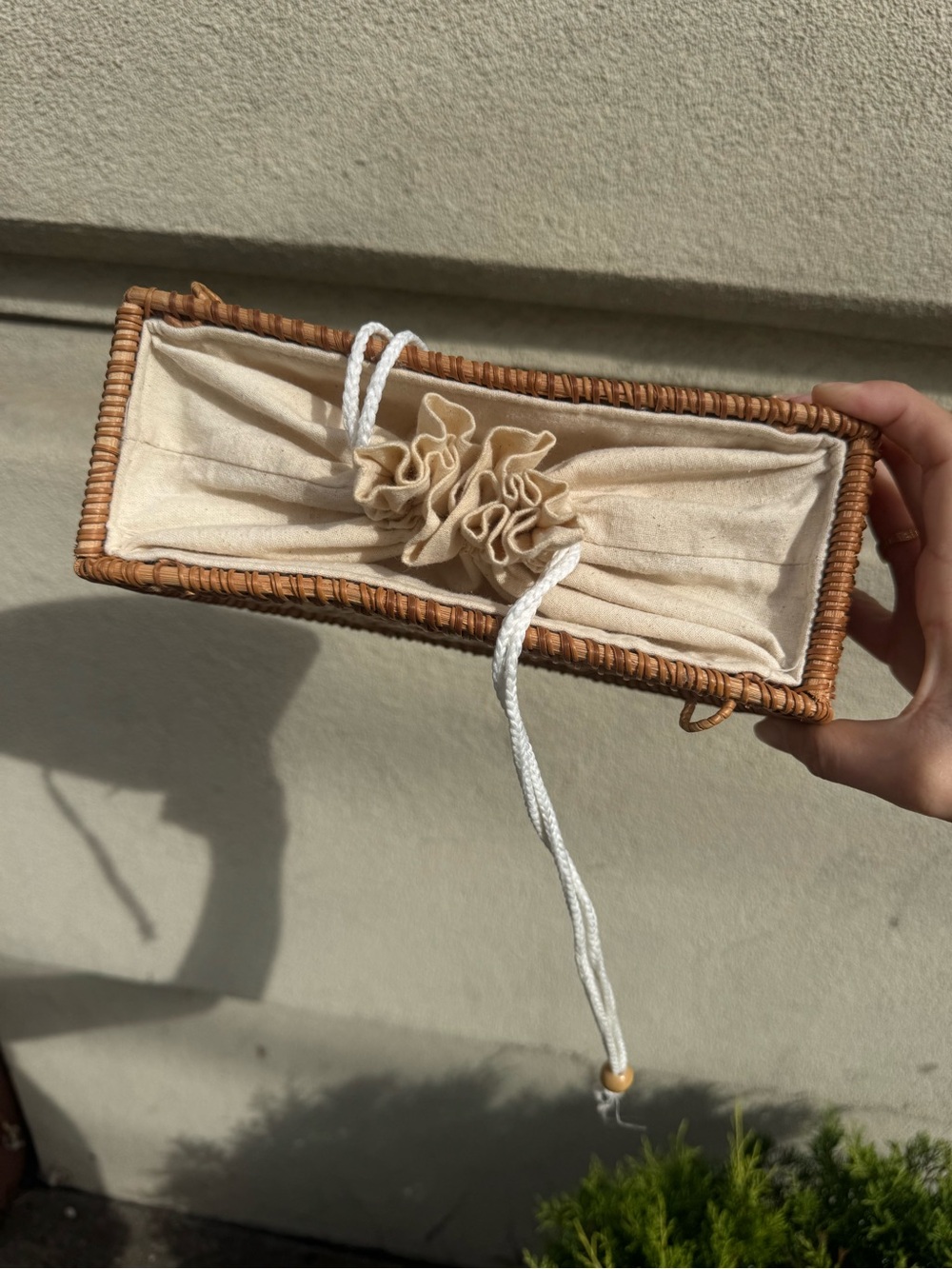 Woven Rattan Drawstring Clutch - Picture 4 of 6